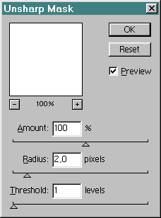 Unsharp Mask control panel